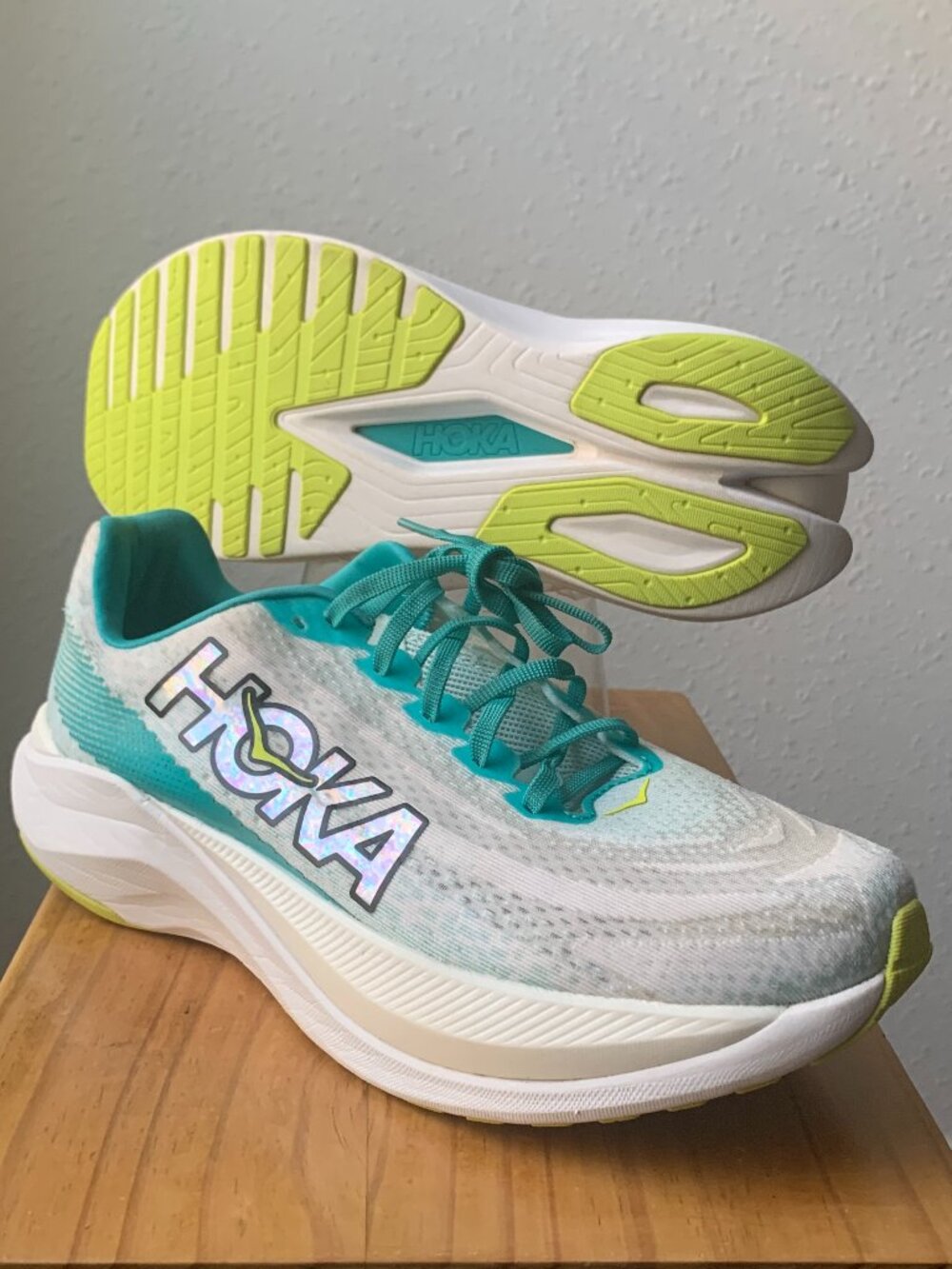 Hoka One One Mach X Mens 10 D White Blue Glass Plated Running Shoes 1141450